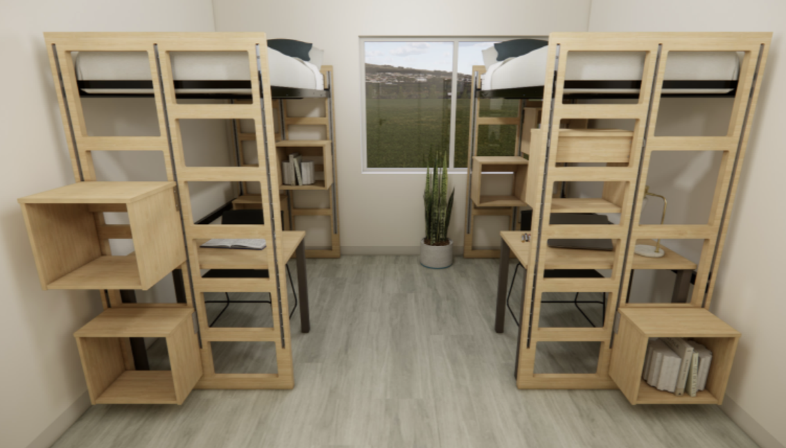 Bedroom rendering for student housing