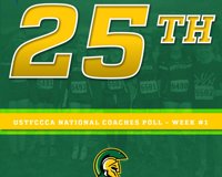 Graphic of the USTFCCCA National Coaches Poll - Week #1 with green background and yellow lettering.