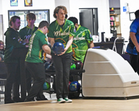 MCC men's bowler, Ethan Hopkins, getting ready to release his bowling ball down the lane.