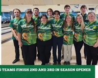 Graphics of MCC Bowling Teams together. "Bowling Teams Finish 2nd and 3rd in Season Opener."