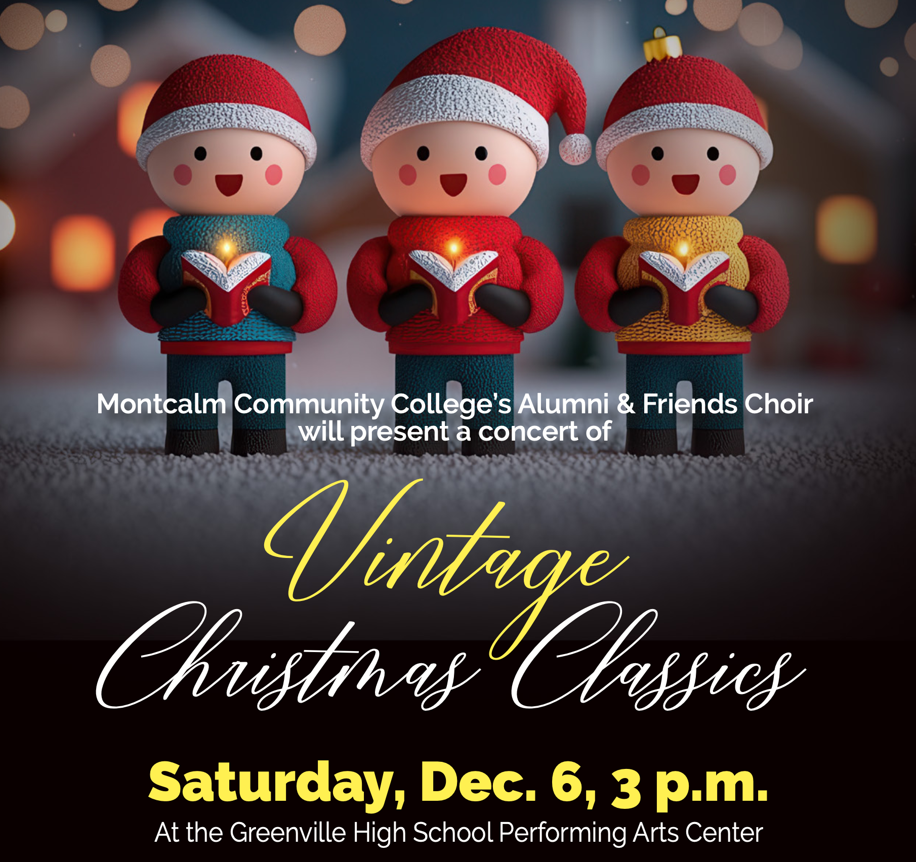 Vintage Christmas Classics Alumni & Friends Choir concert flyer.